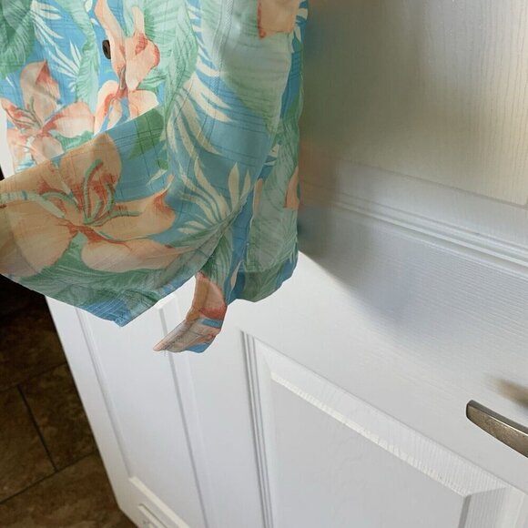 Caribbean Mens XL Button Front Hawaiian Tropical Shirt Summer Beach Blue Green - Picture 9 of 11